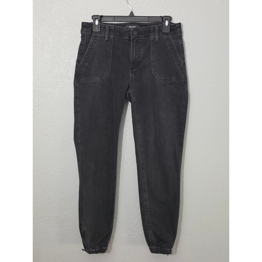 PAIGE Mayslie Jogger 26 Black Utility Cargo Denim Pants Mid Rise Comfortable